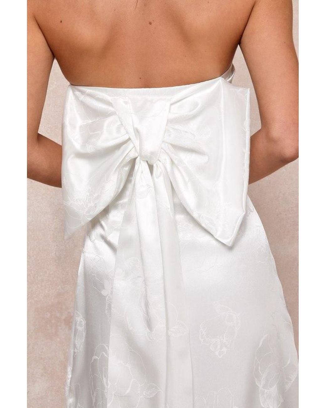 Lulus Natural Avid Elegance Satin Jacquard Strapless Bow Maxi Dress
