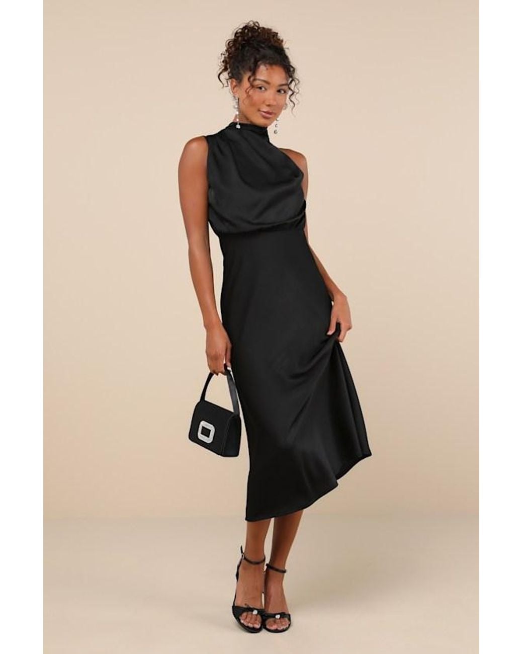 Lulus Natural Distinctive Charm Satin Asymmetrical Midi Dress