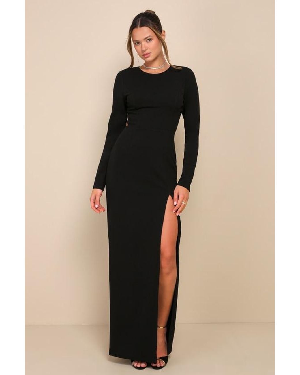 Lulus Blue Flawless Esteem Long Sleeve Cutout Column Maxi Dress