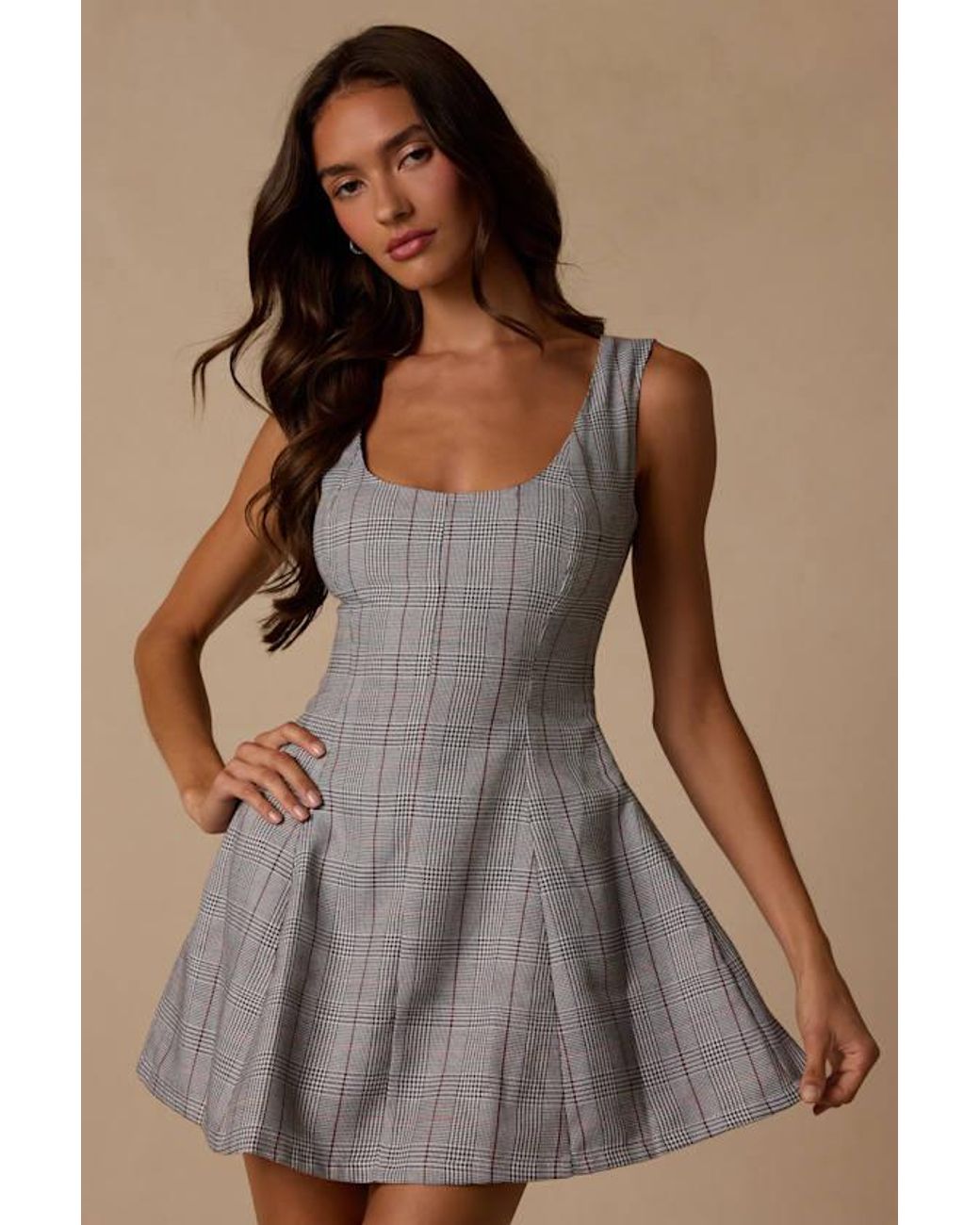 Lulus Brown Maddison Multi Plaid Skater Mini Dress