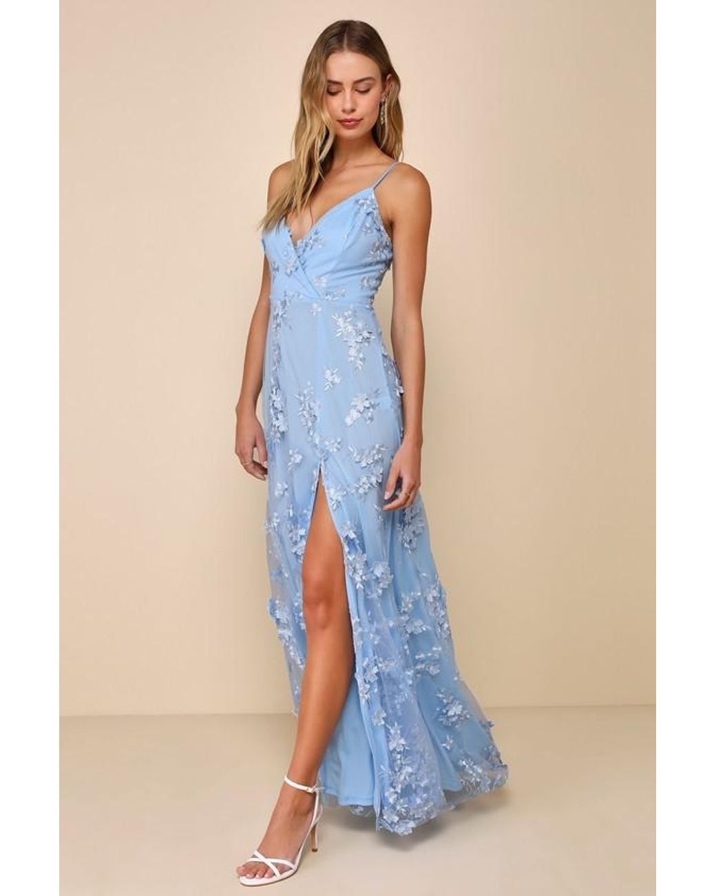 Lulus Blue Rare Presence 3D Floral Surplice Maxi Dress