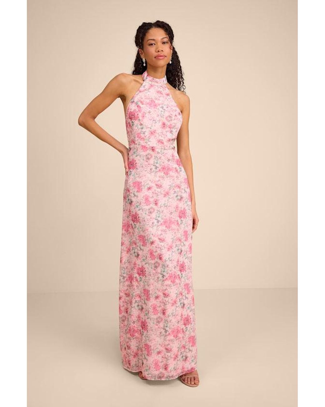 Lulus Pink Phebe Floral Halter Maxi Dress