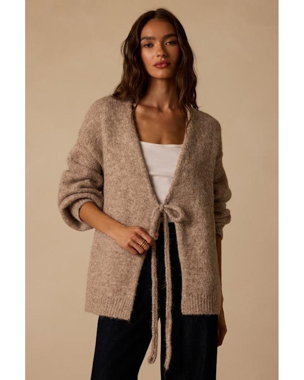 Lulus Natural Camden Marled Tie-Front Cardigan