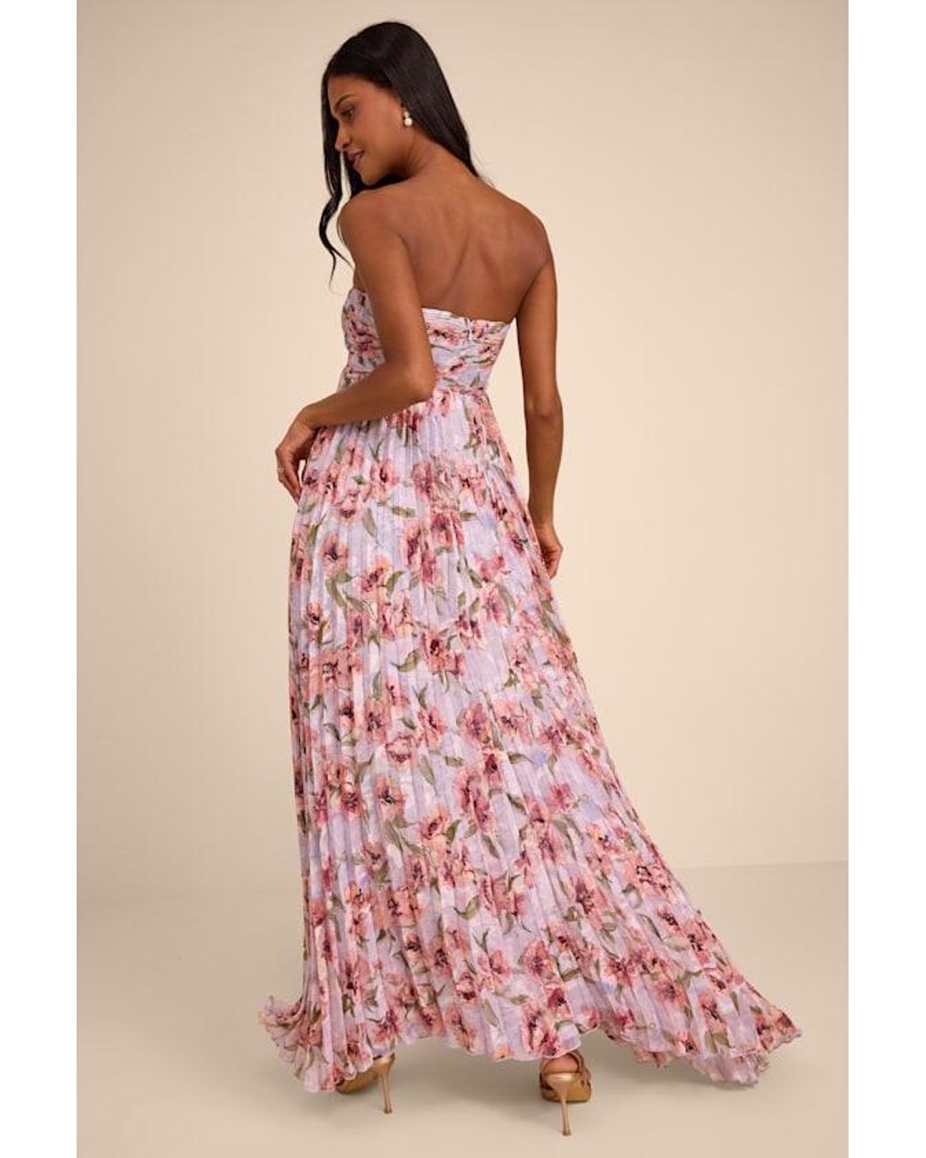 Lulus Pink Nola Floral Pleated Strapless Maxi Dress