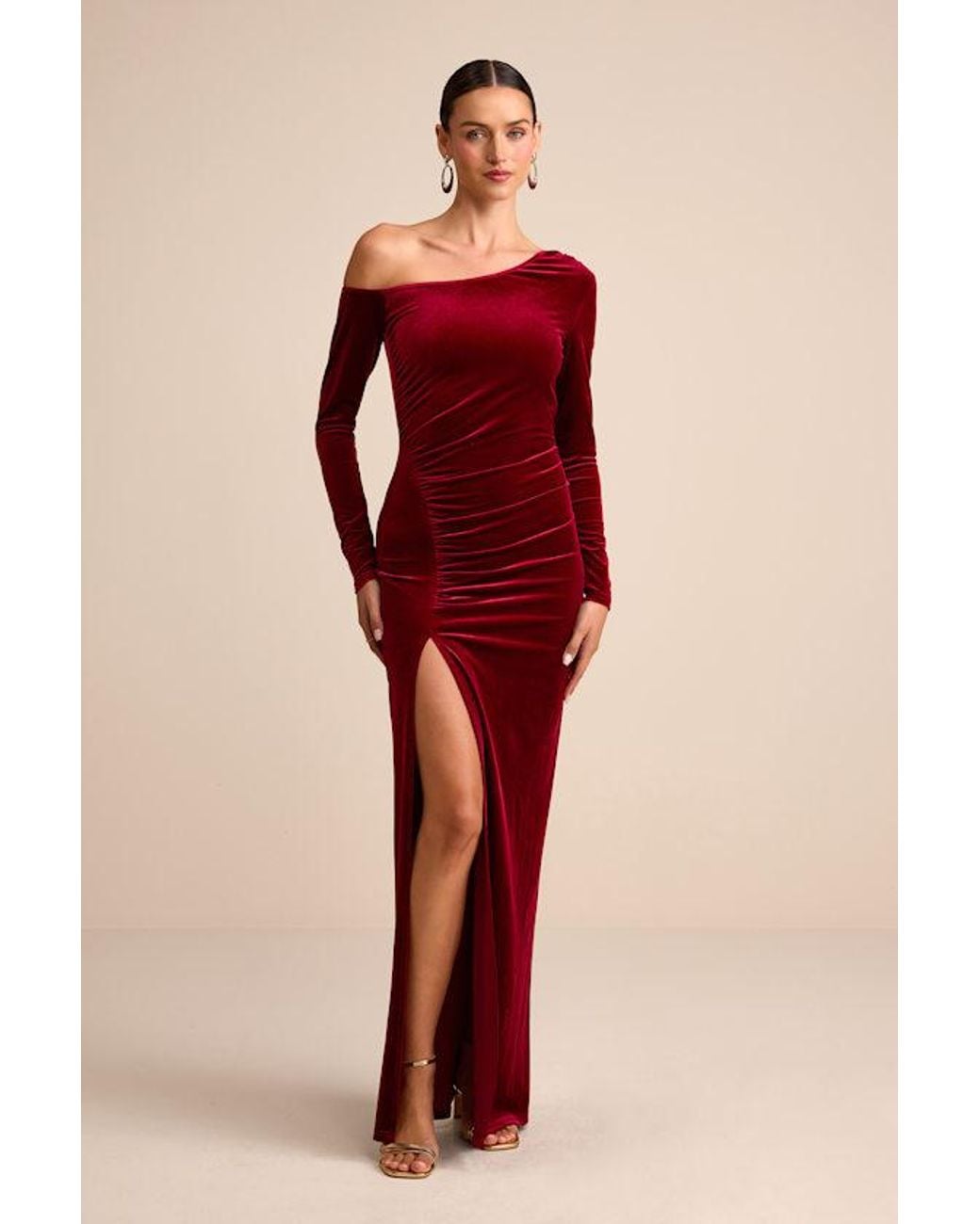 Lulus Red Notorious Icon Velvet Asymmetrical Maxi Dress