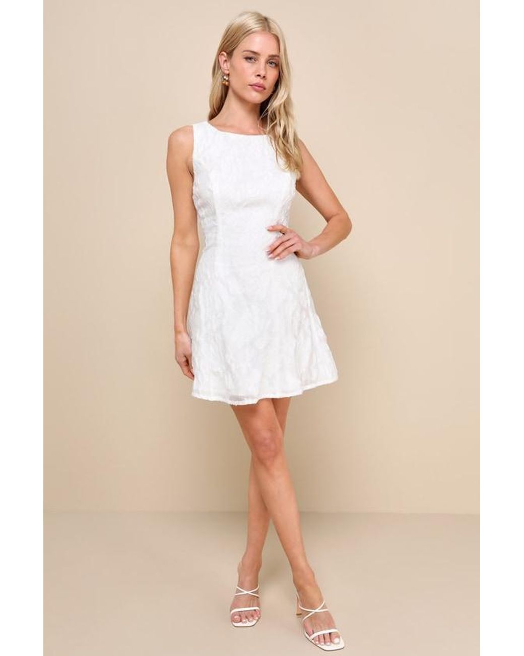 Lulus Natural Exquisite Moments Floral Jacquard Sleeveless Mini Dress