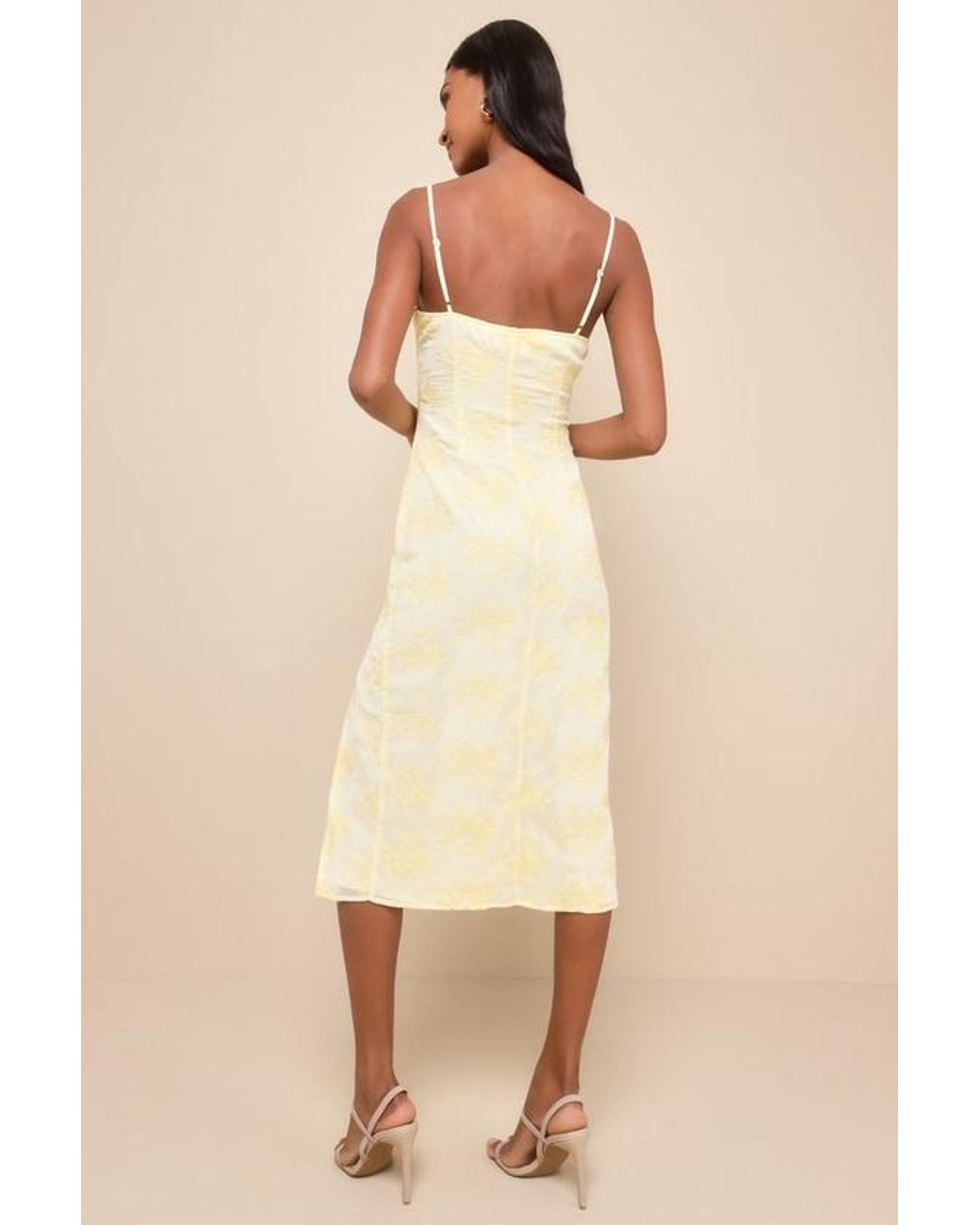 Lulus Natural Lovely Existence Embroidered Cowl Neck Midi Dress