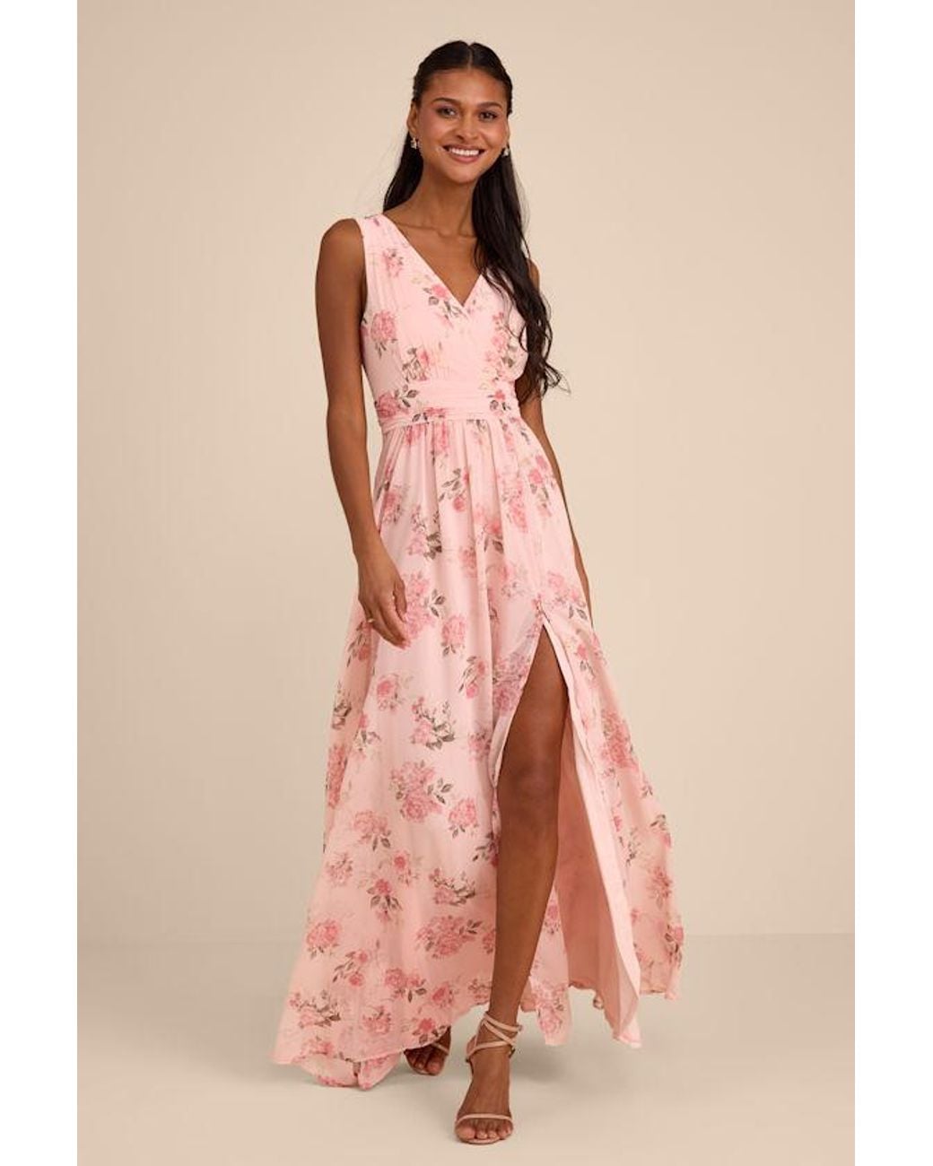 Lulus Pink Heavenly Hues Blush Floral Surplice Maxi Dress