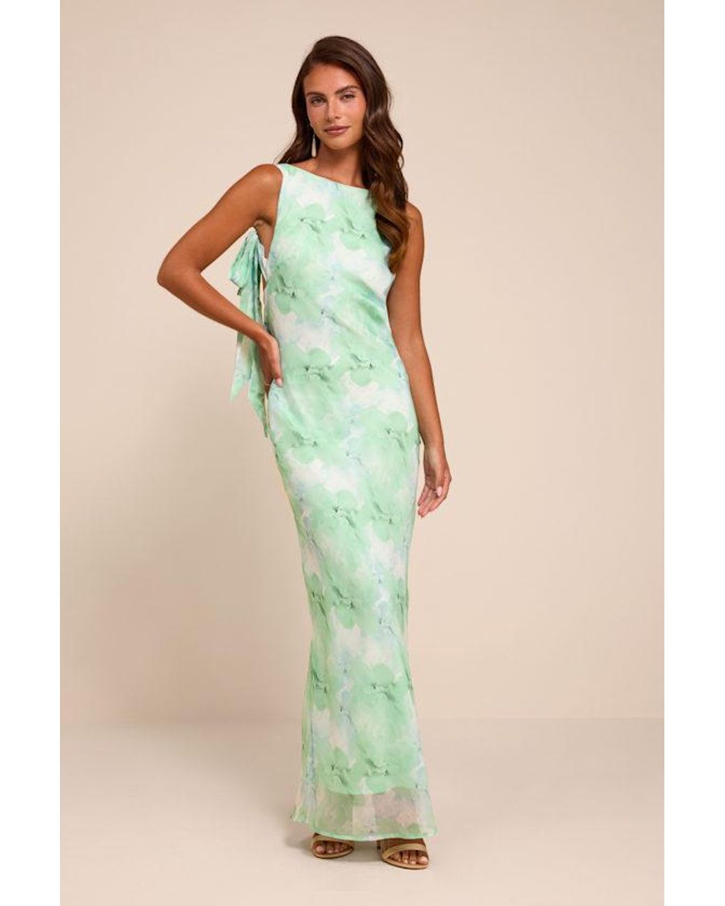 Lulus Green Eudora Floral Cowl Back Maxi Dress