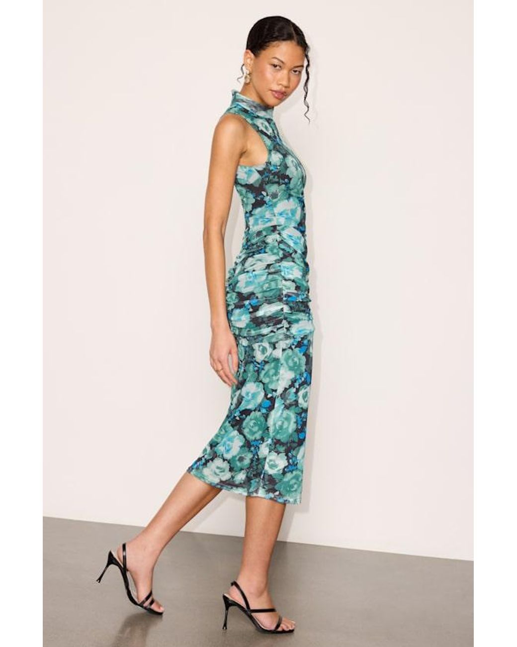 Lulus Blue Prettiest Energy And Floral Mesh Midi Dress