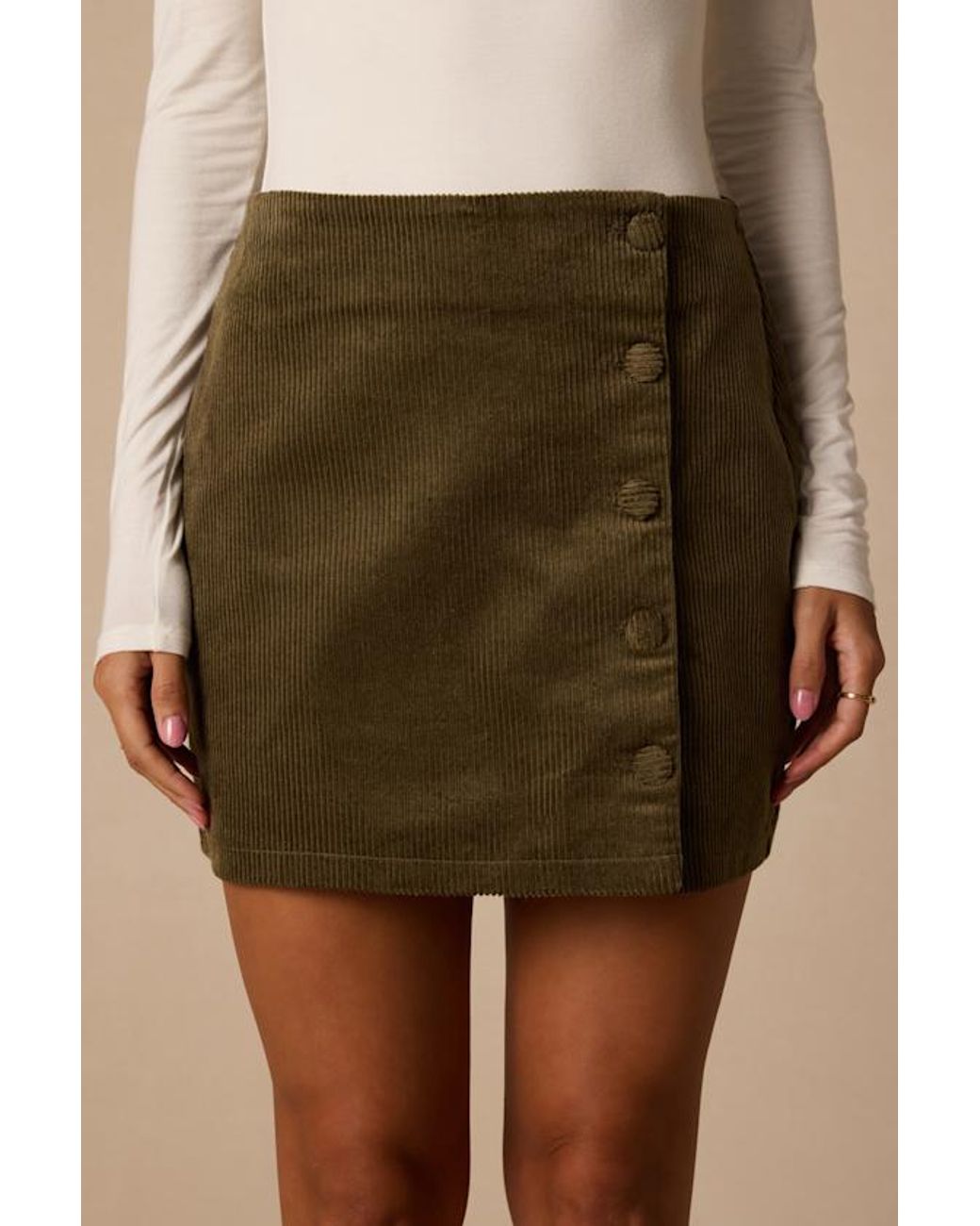 Lulus Natural Katherina Button Front Corduroy Skirt
