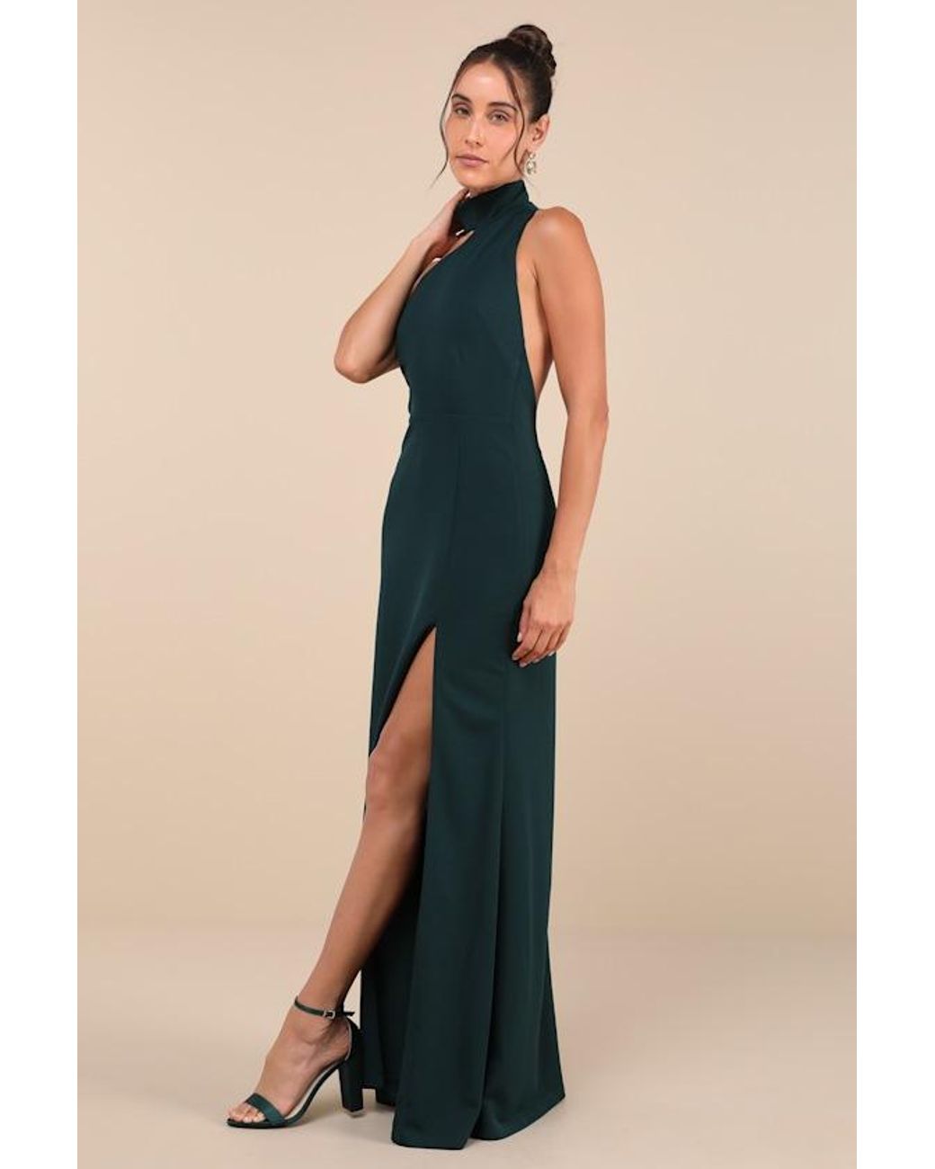 Lulus Blue Keep It Interesting Asymmetrical Cutout Halter Maxi Dress