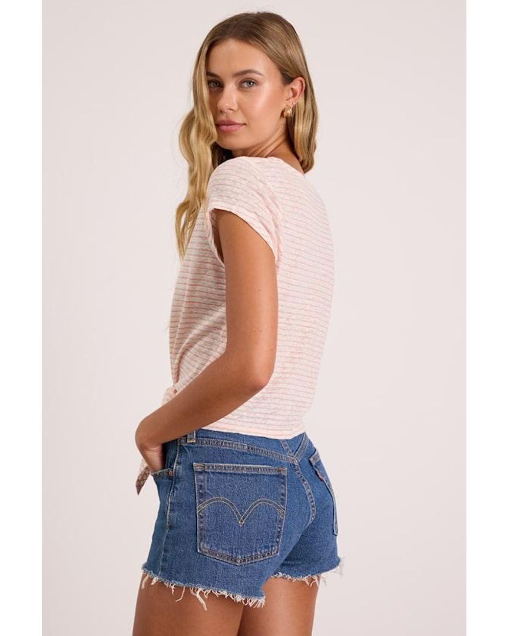 Lulus Blue Casually Adorable And Striped Tie-Front Tee