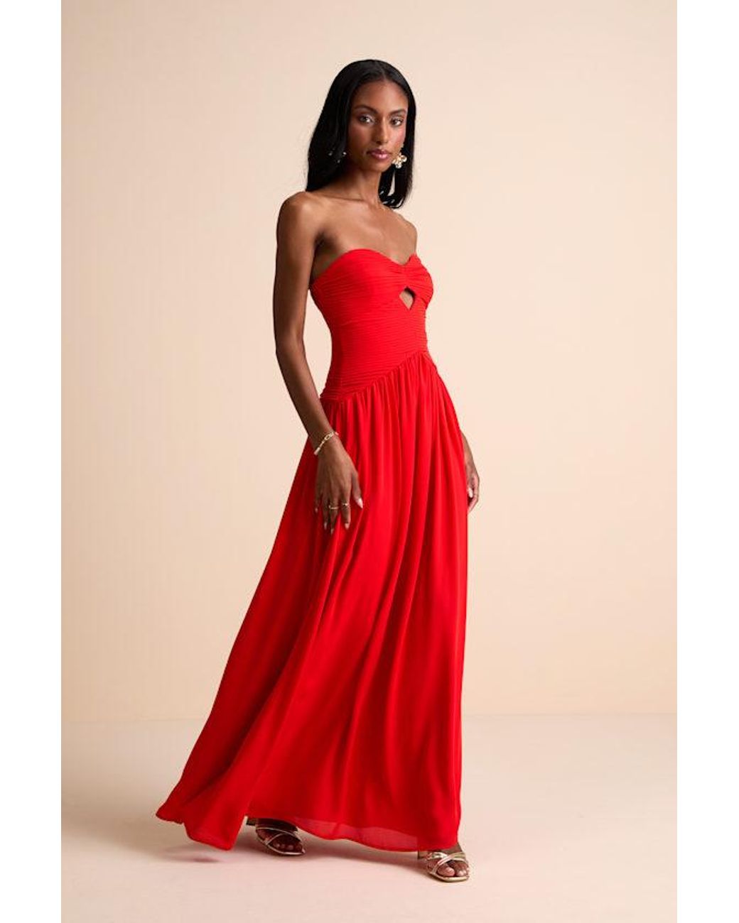 chinese dress ladies Lulus Dublin Asymmetrical Neck Midi Dress in Red – CHROME main image 1