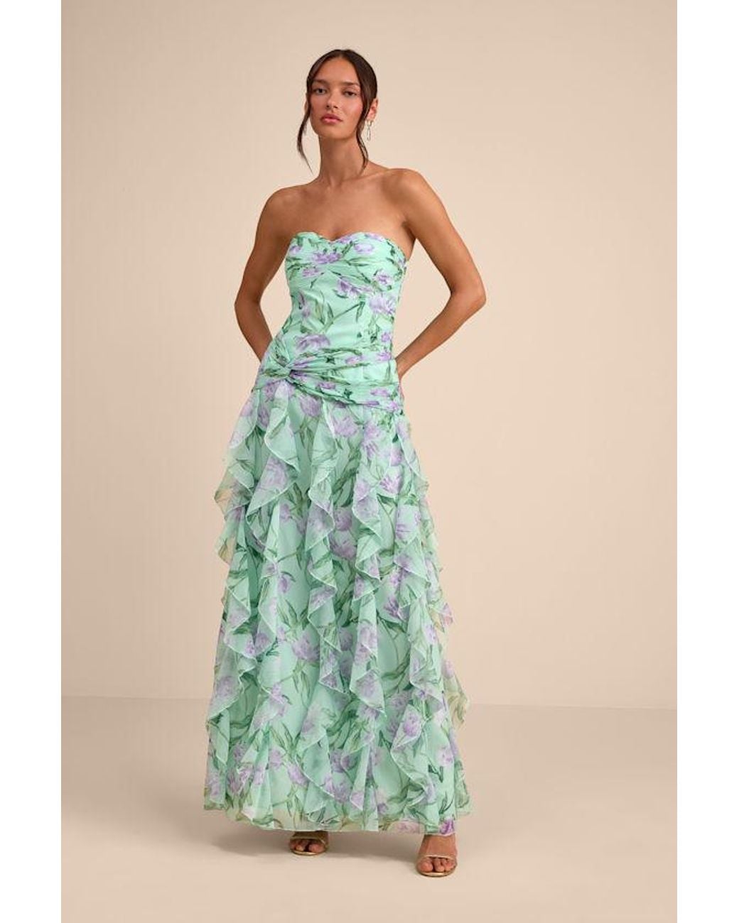 Lulus Green Danna Mint Multi Floral Ruffled Maxi Dress