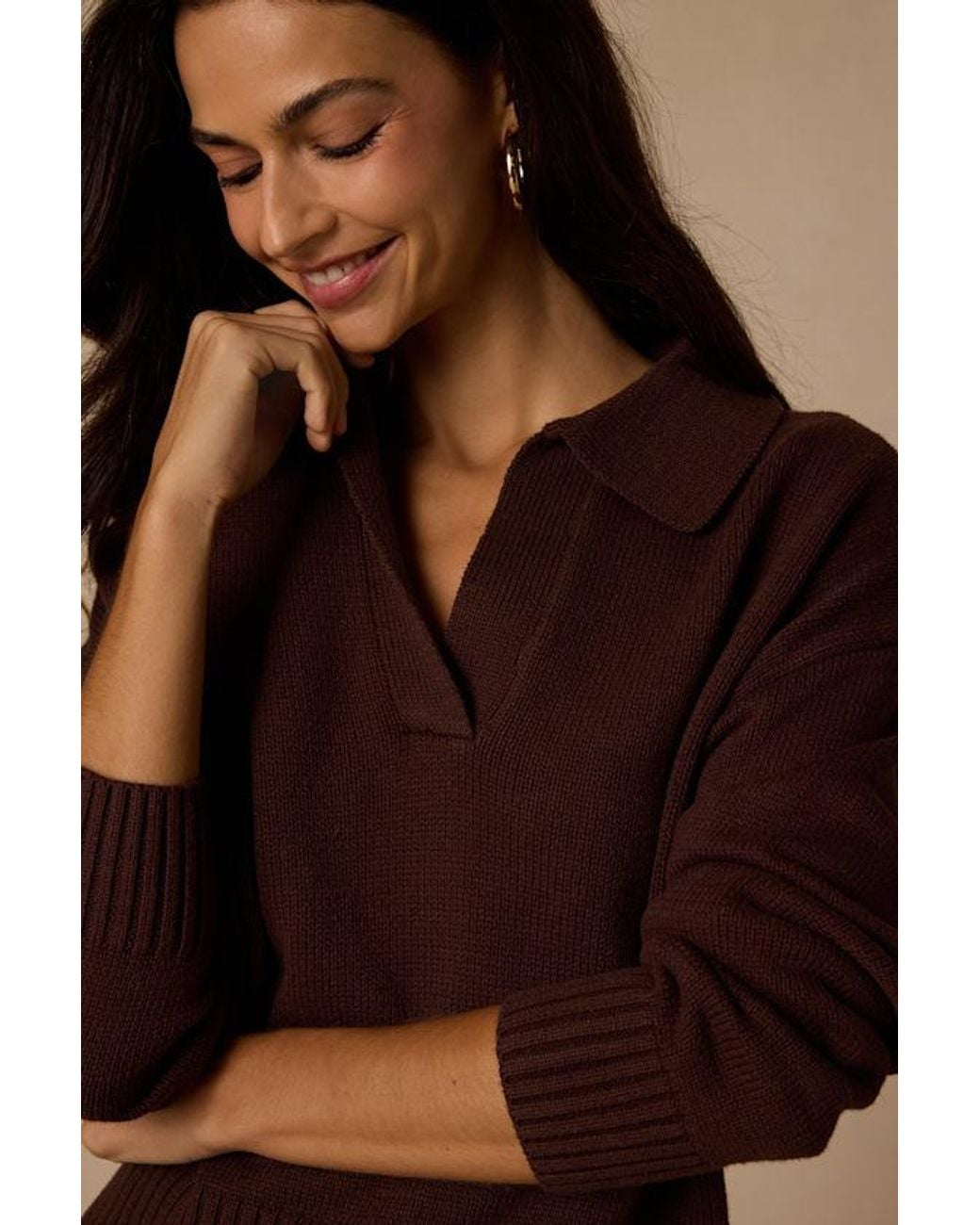 Lulus Brown Cozy Forecast Dark Collared Pullover Sweater