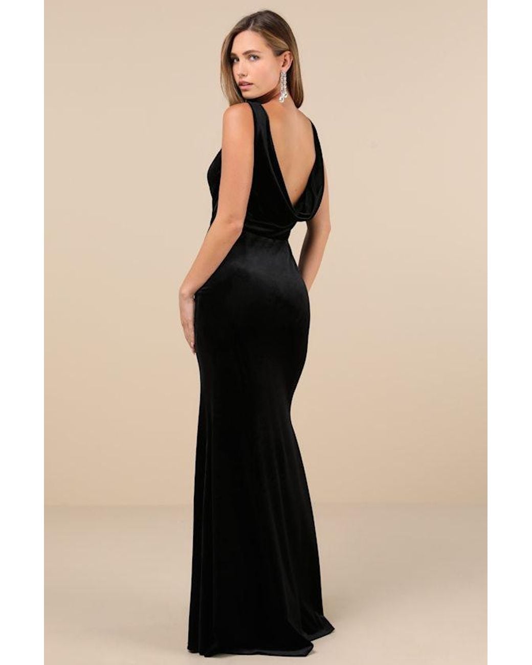 Lulus Black Ravishing Poise Velvet Cowl Back Sleeveless Maxi Dress
