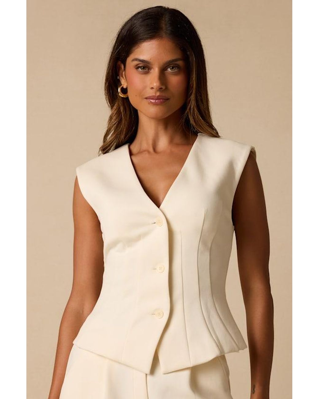 Lulus Natural Greta Cream Button-Up Vest Top