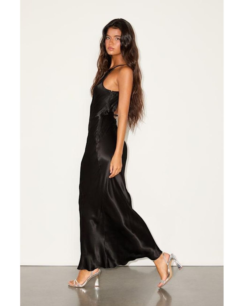 Lulus Black Ishika Satin Backless Slip Maxi Dress