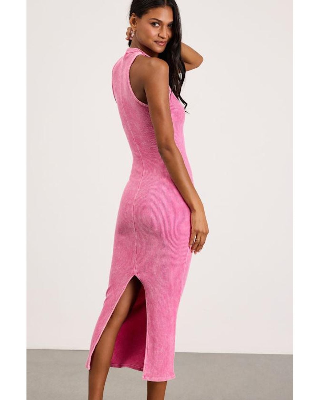 Lulus Pink Essentially Sweet Washed Ribbed Sleeveless Midi Dress