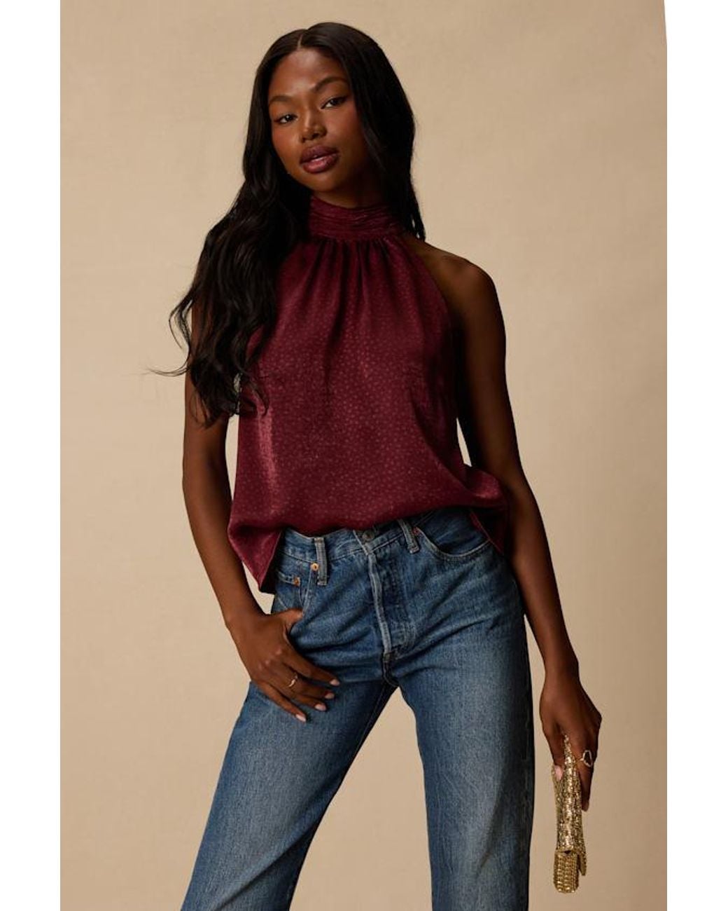 Lulus Red Camille Satin Mock Neck Tank Top