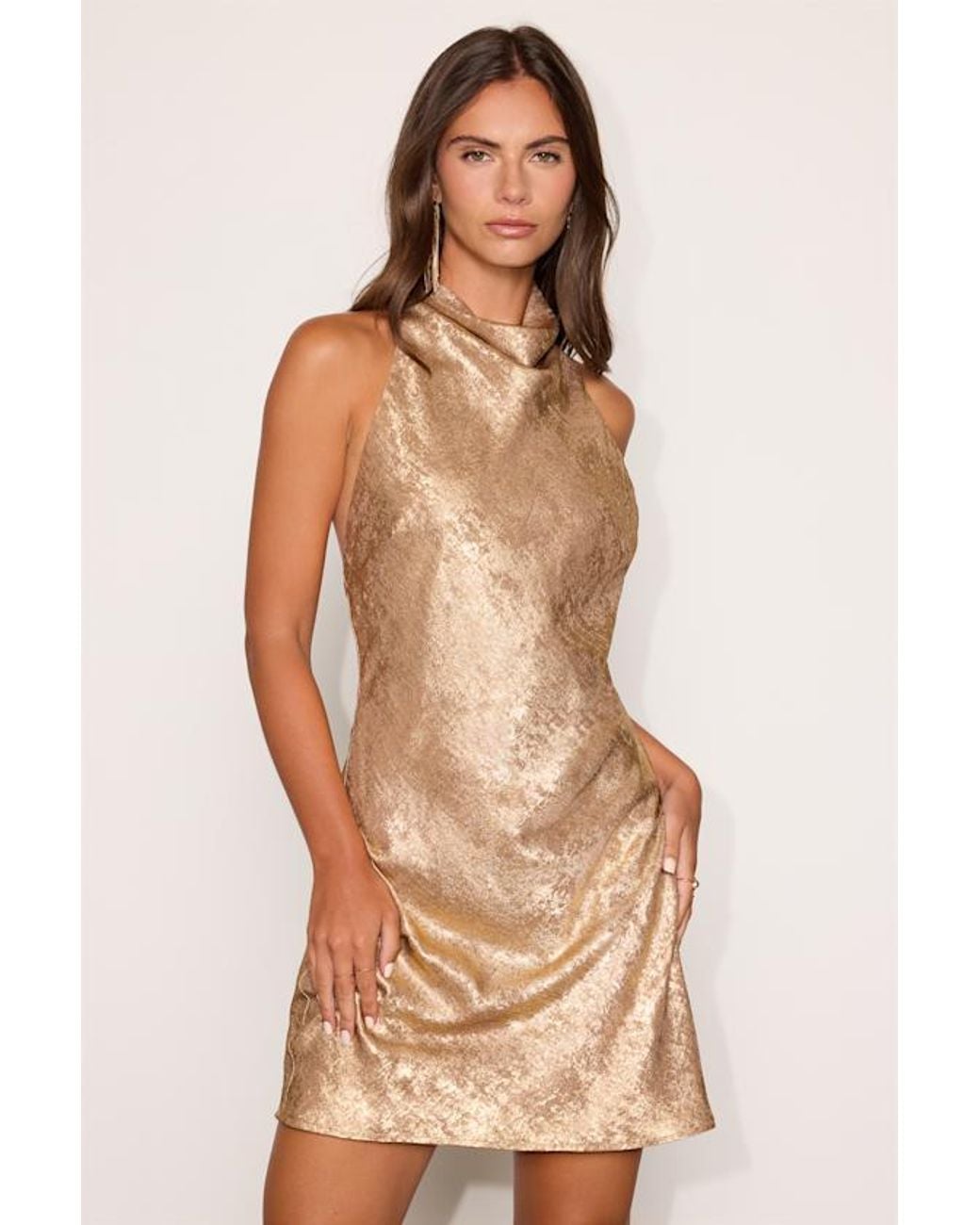 Lulus Dayna Metallic Cowl Mini Dress