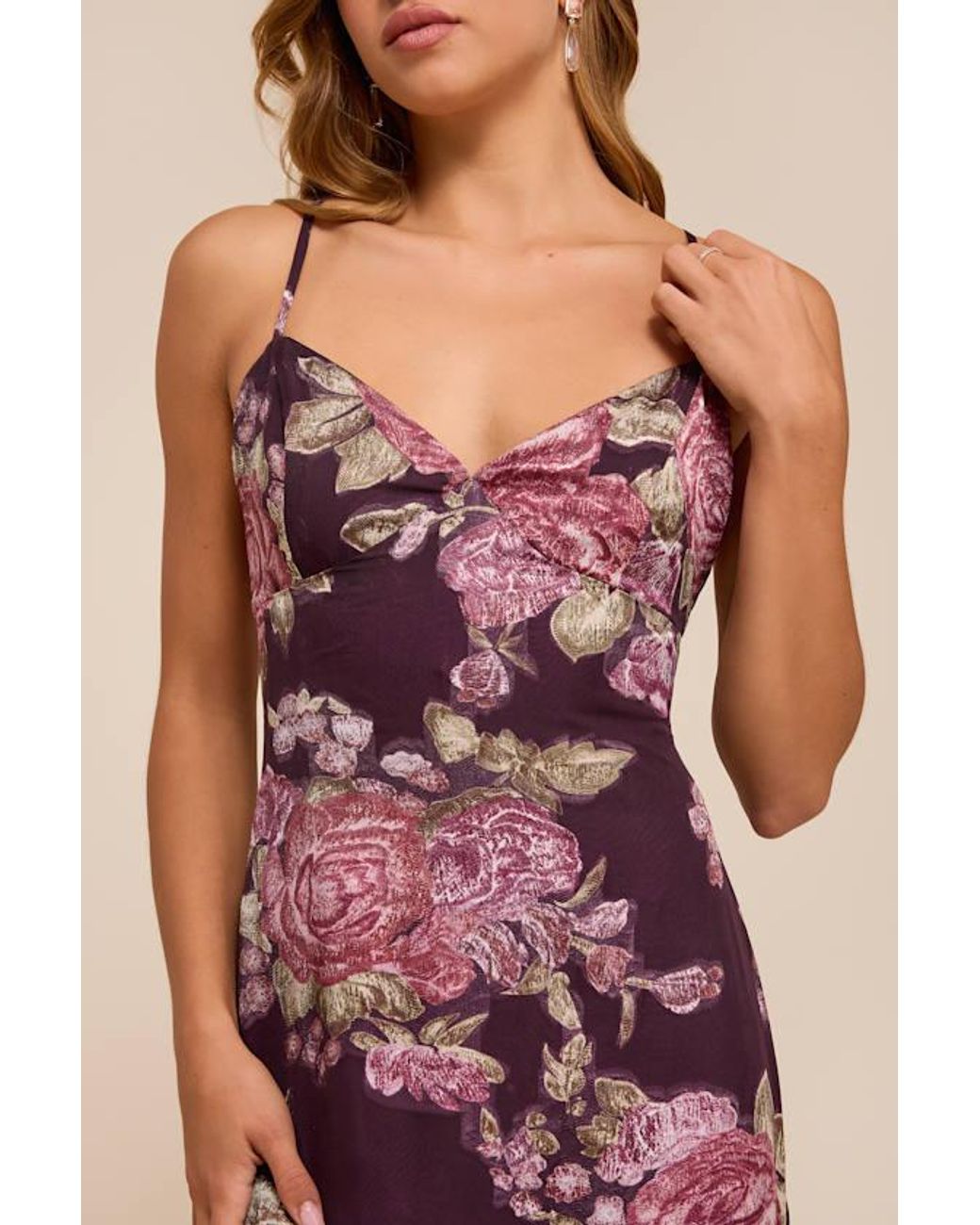 Lulus Red Deluca Plum Floral Burnout Sleeveless Ruffled Maxi Dress