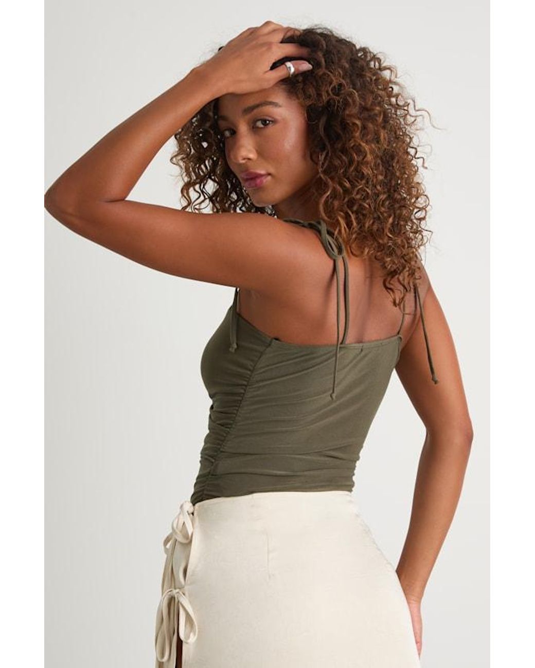 Lulus Green Zaynah Tie-Strap Cutout Bodysuit