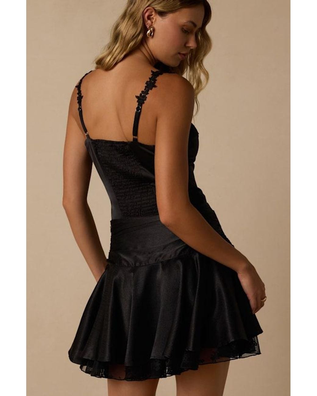 Lulus Black Britt Satin Lace Mini Skirt