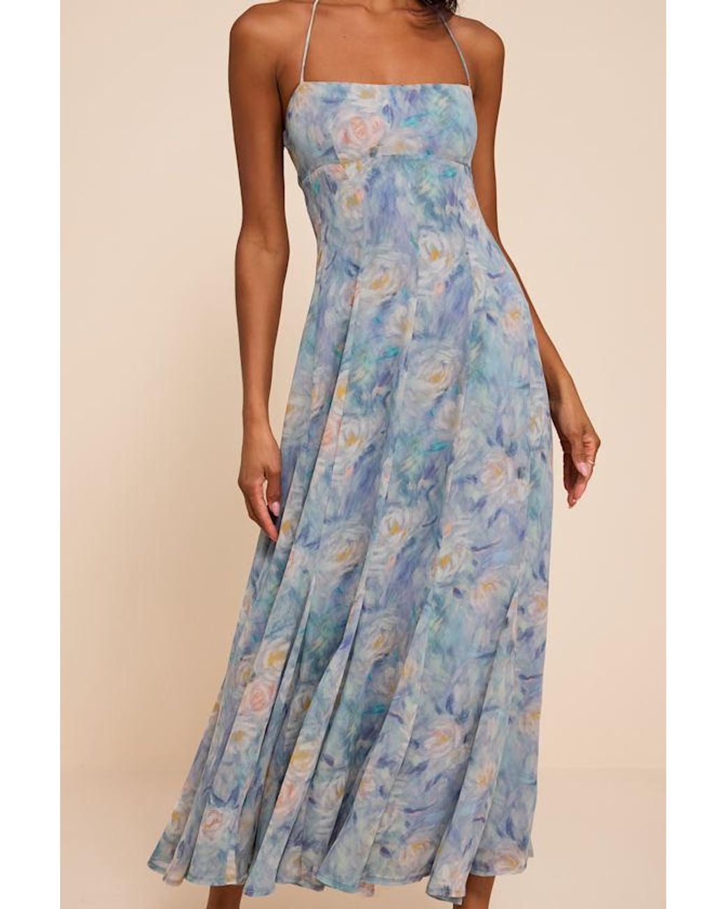 Lulus Blue Zaida Multi Floral Halter Midi Dress
