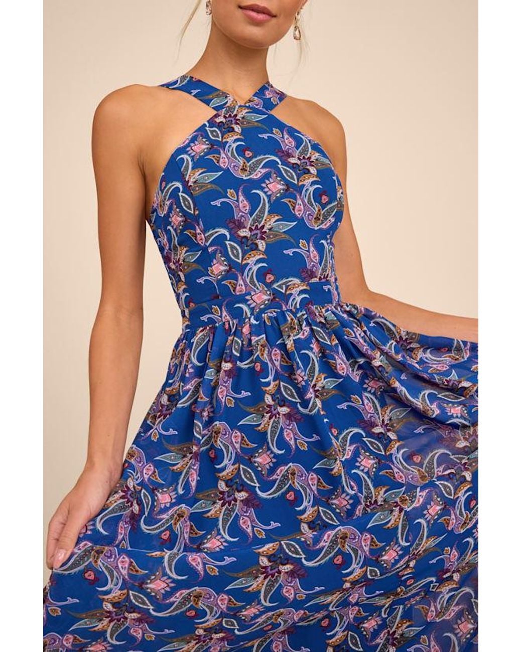 Lulus Blue Lilja Floral Print Maxi Dress