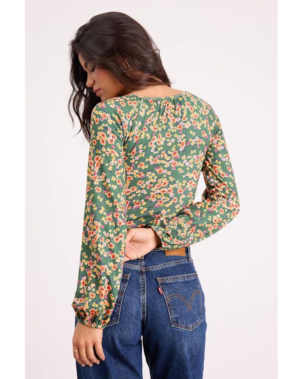 Lulus Green Blossom Beauty Floral Print Long Sleeve Bodysuit