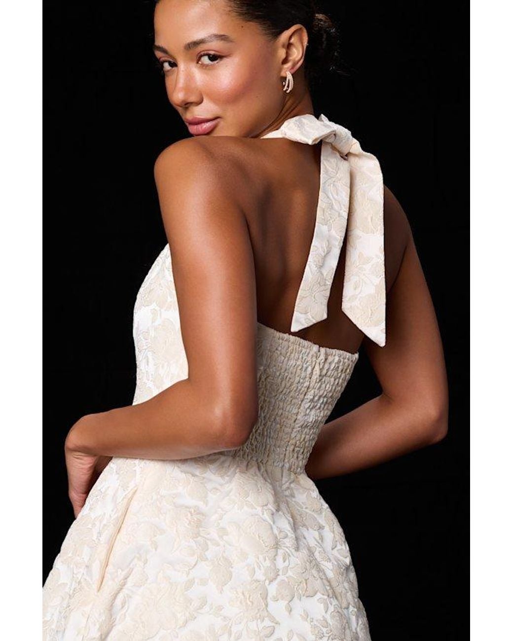 Lulus White Dina Floral Jacquard Halter Mini Dress