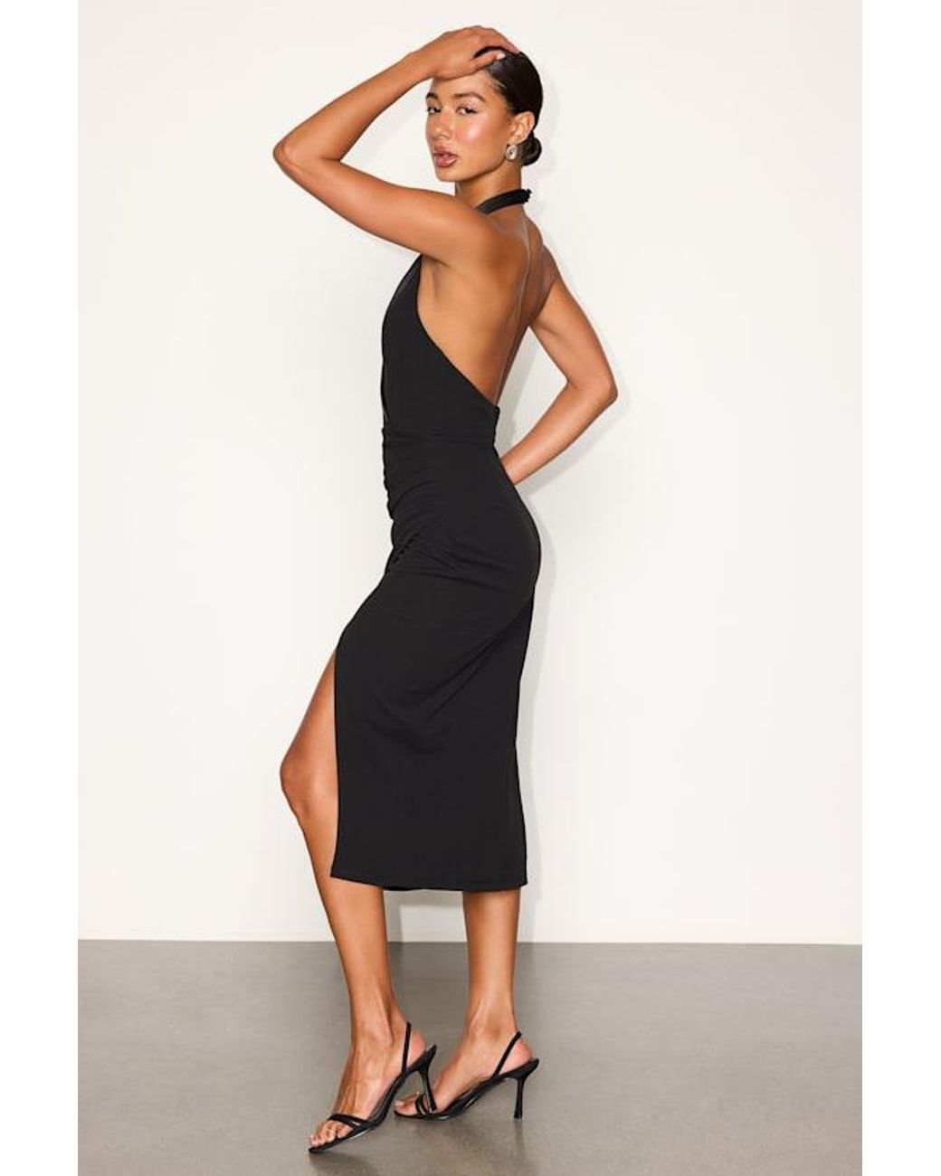 Lulus Black Annalise Ponte Knit Surplice Midi Dress
