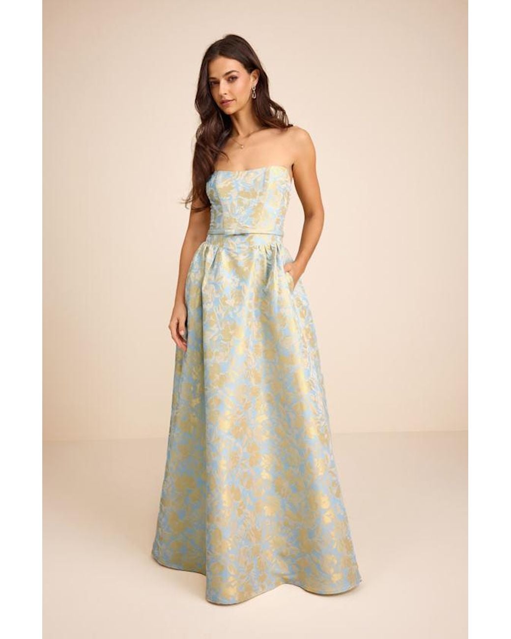 Lulus Natural Bradshaw And Floral Jacquard Maxi Dress