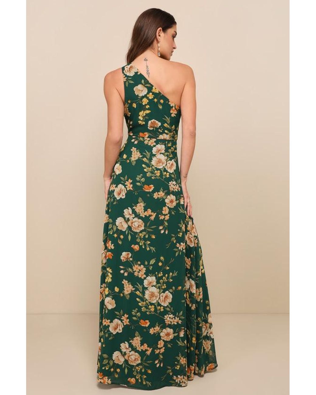Lulus Blue Elegant Admiration Floral One-Shoulder Maxi Dress