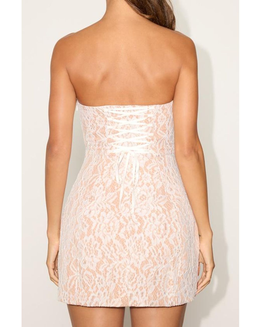 Lulus Natural Torenia And Lace Strapless Mini Dress
