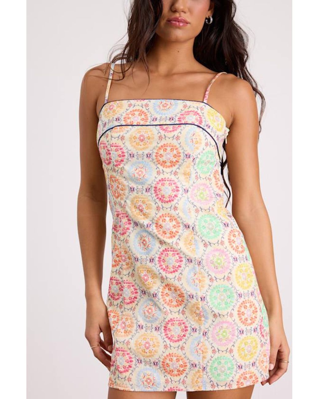 Lulus Pink Canella Embroidered Tie-Back Mini Dress