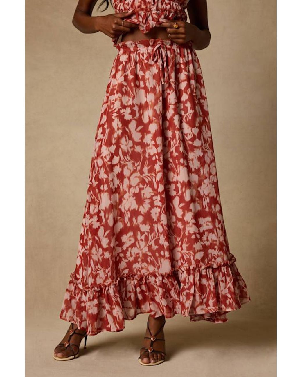 Lulus Red Aleni Rust Floral Print Maxi Skirt