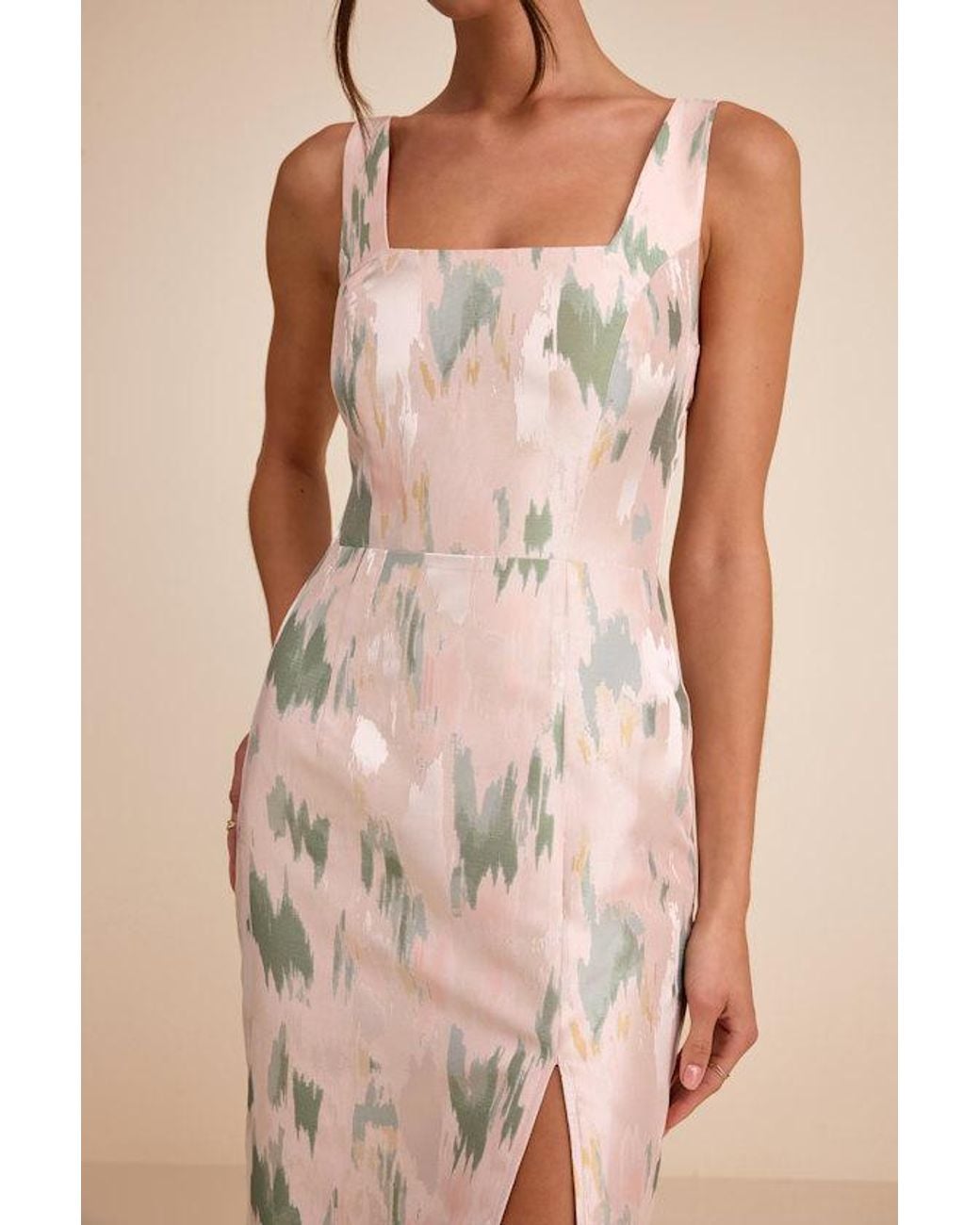 Lulus Natural Diani Blush Abstract Jacquard Column Midi Dress