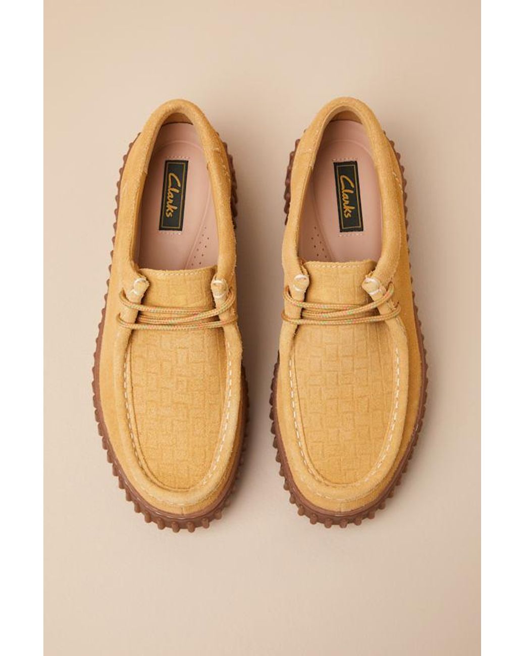 Clarks Brown Torhill Bee Golden Suede Leather Flatform Lace-Up Loafers