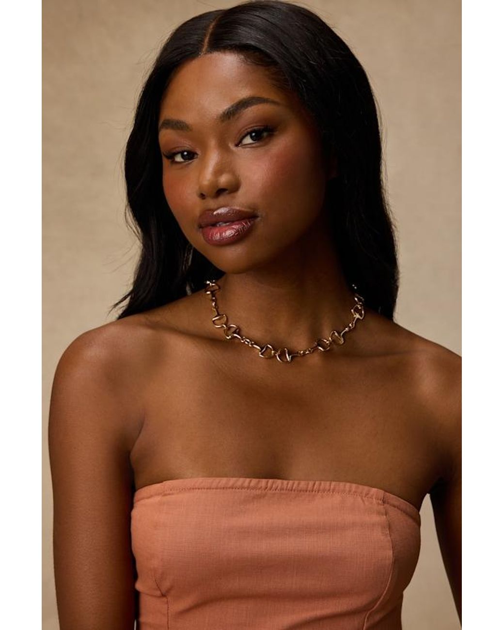 Lulus Brown Percy Horsebit Choker Necklace