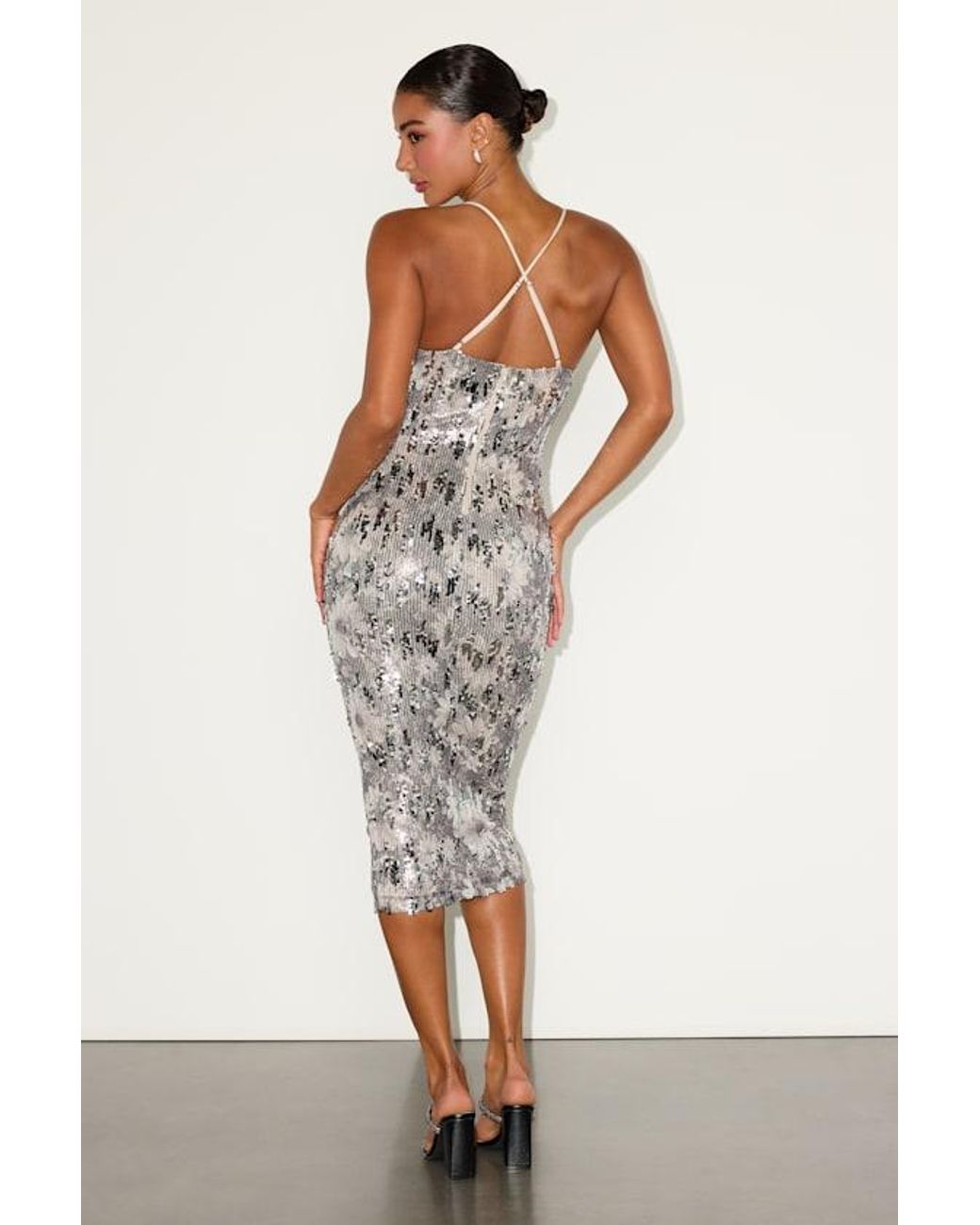 Lulus Kimma Multi Sequin Cowl Neck Midi Dress in Metallic | Lyst