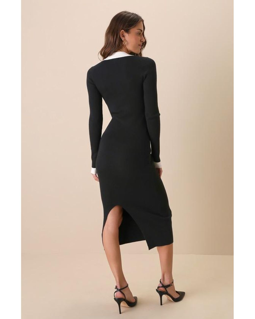 Lulus Natural Successful Sophistication Color Block Midi Sweater Dress