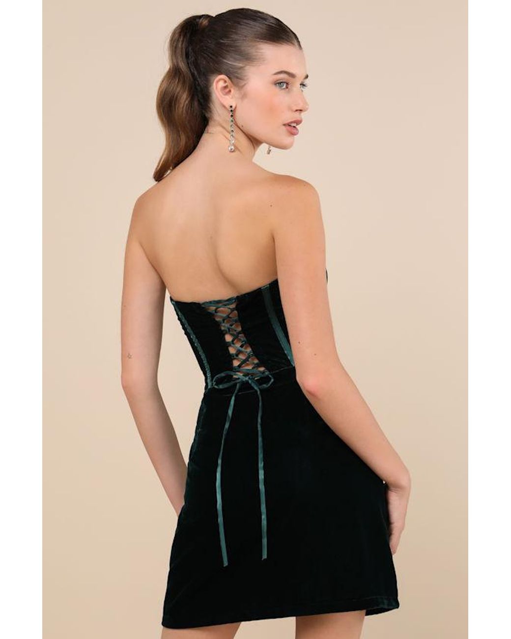 Lulus Poised Favorite Emerald Velvet Bustier Strapless Mini Dress in Black  | Lyst UK