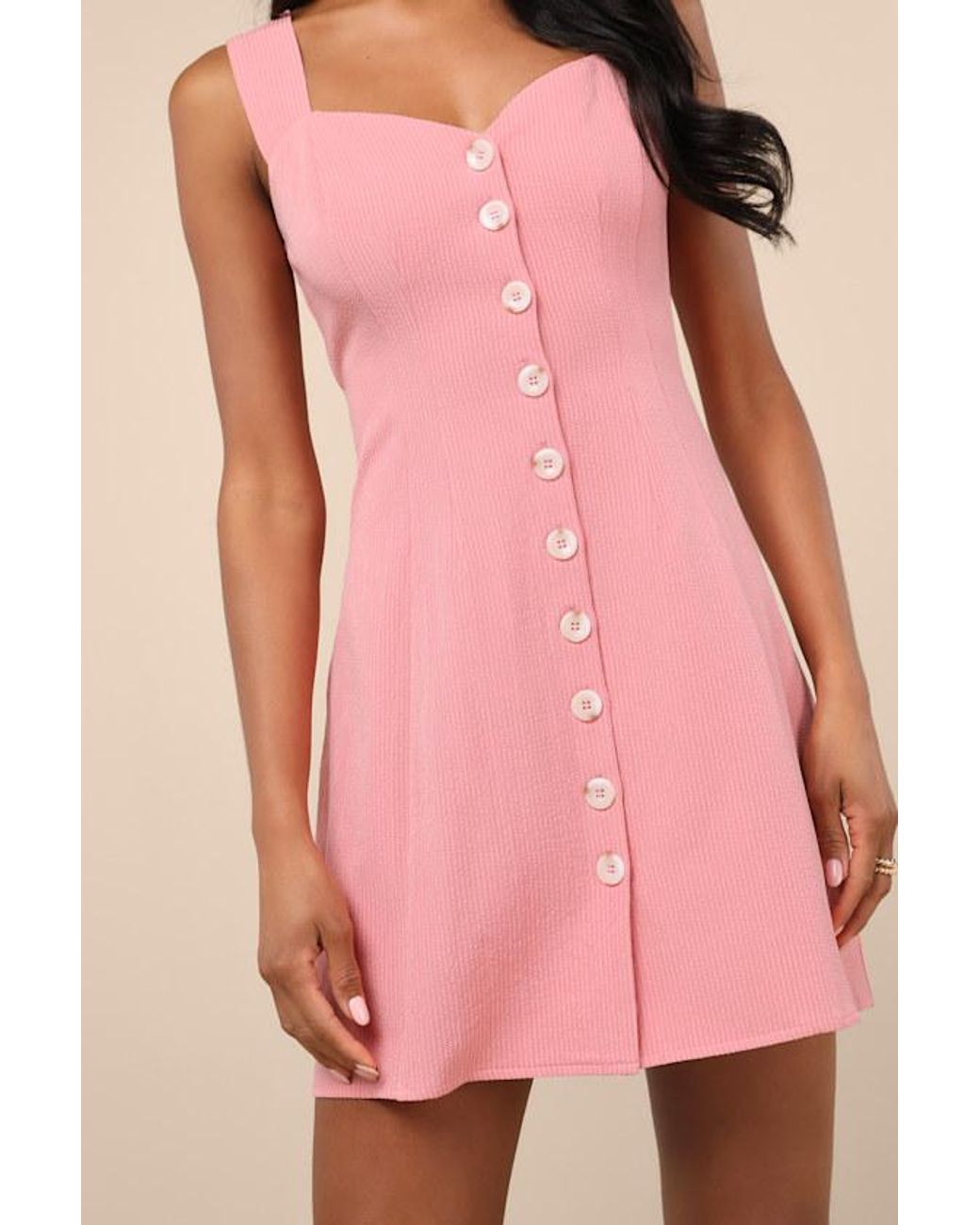 Lulus Pink Sarie Textured Button-Front Mini Dress