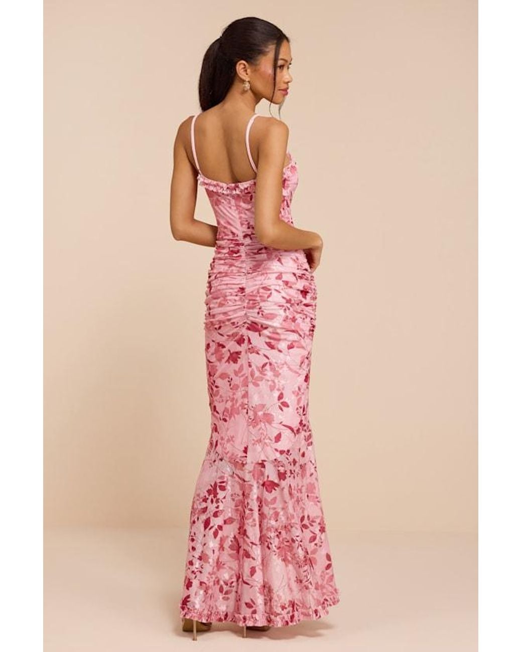 Lulus Pink Zella Multi Floral Mesh Ruffled Maxi Dress