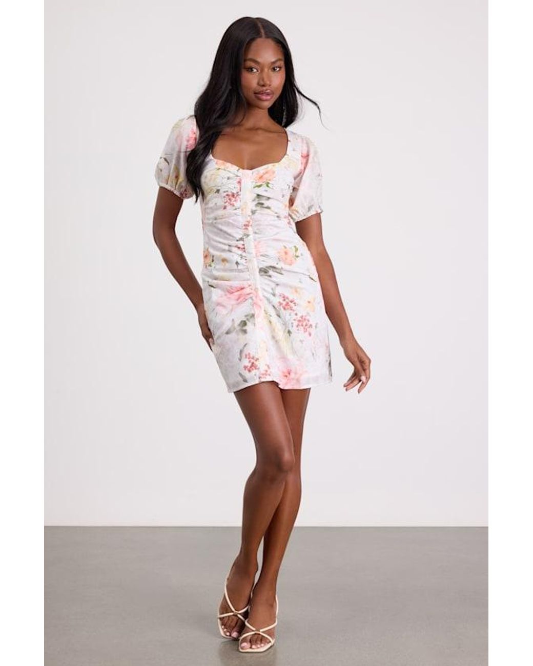 Lulus Pink Kenlee Floral Puff Sleeve Mini Dress