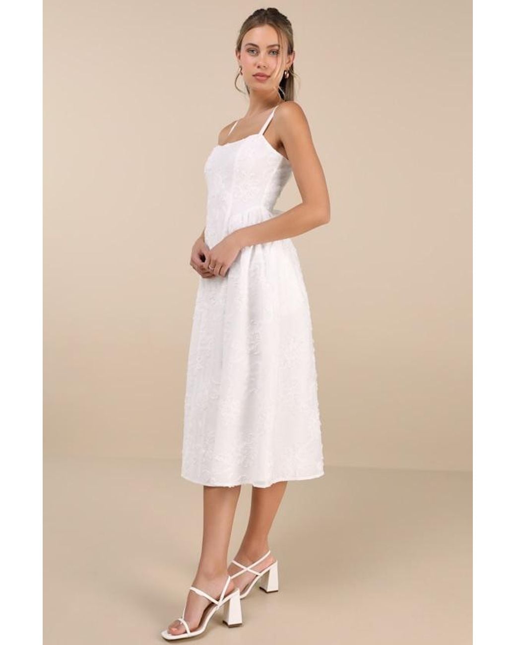 Lulus Natural Teodora Floral Applique Lace-Up Midi Dress