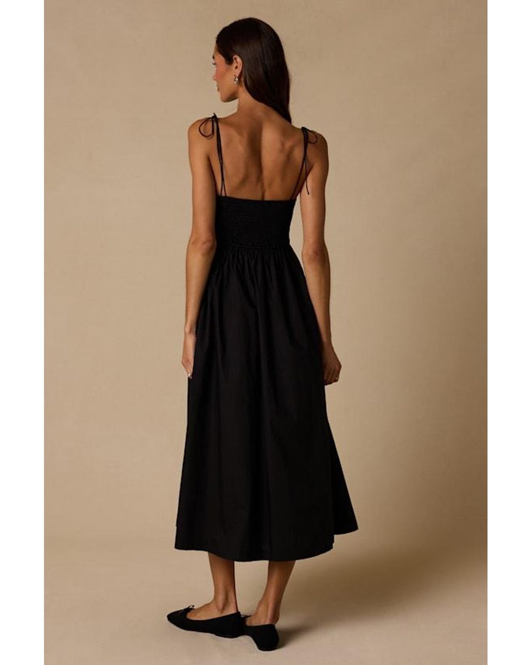 Lulus Black Janey Smocked Tie-Strap Midi Dress